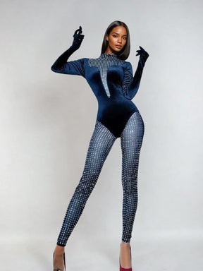 Brythar Rhinestone Velvet Bodysuit Set