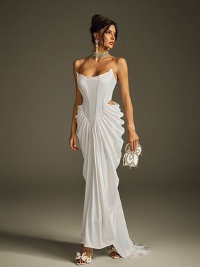 Hryon Strapless Corset Satin Maxi Dress