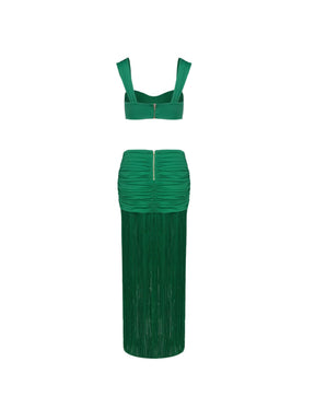 Ourania Ruched Fringe Skirt Set