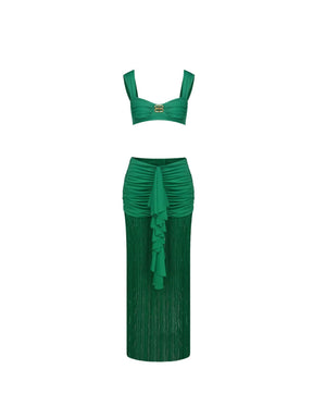Ourania Ruched Fringe Skirt Set